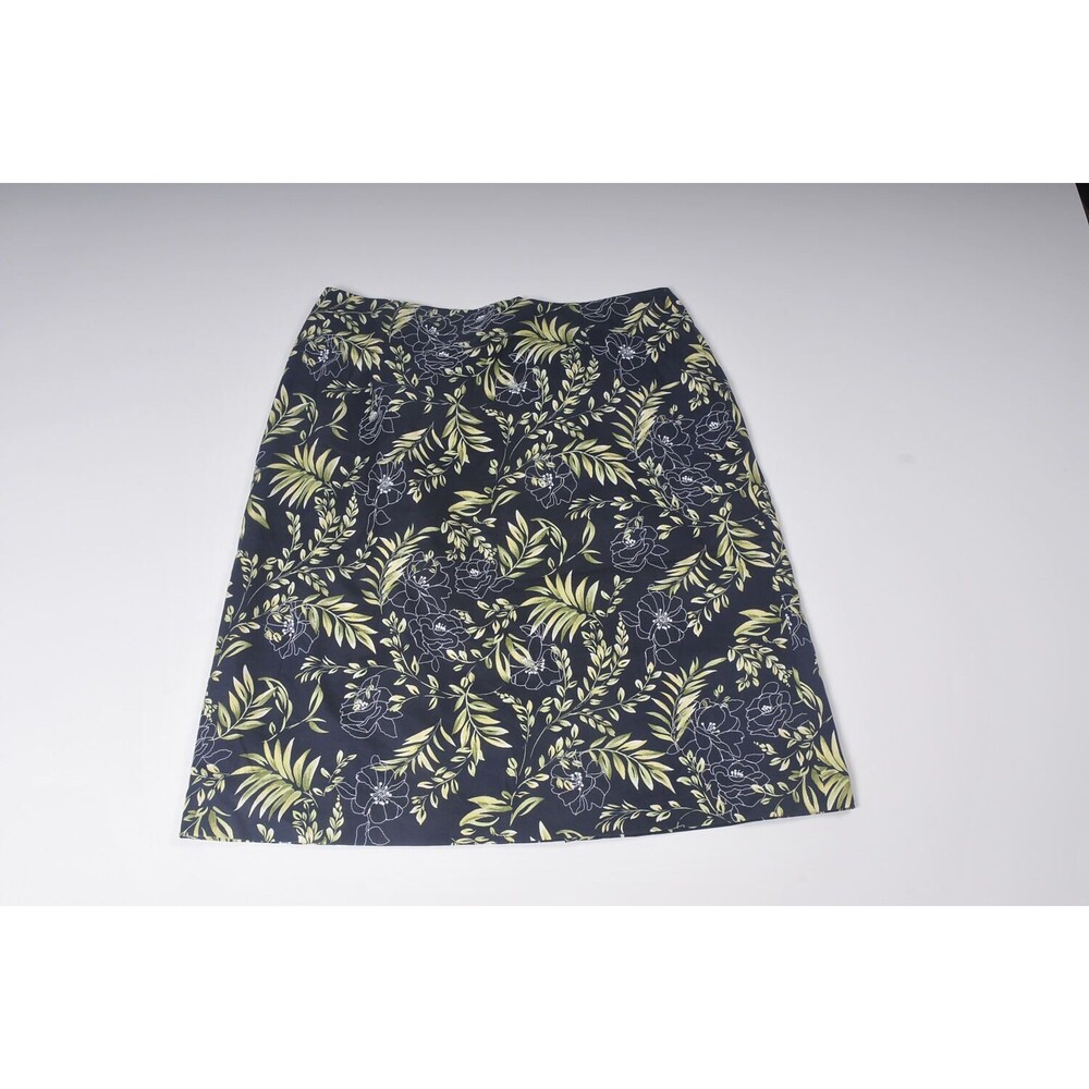 Talbots, Navy and Green Cotton Botanical Printed, Pencil Skirt, Size 10